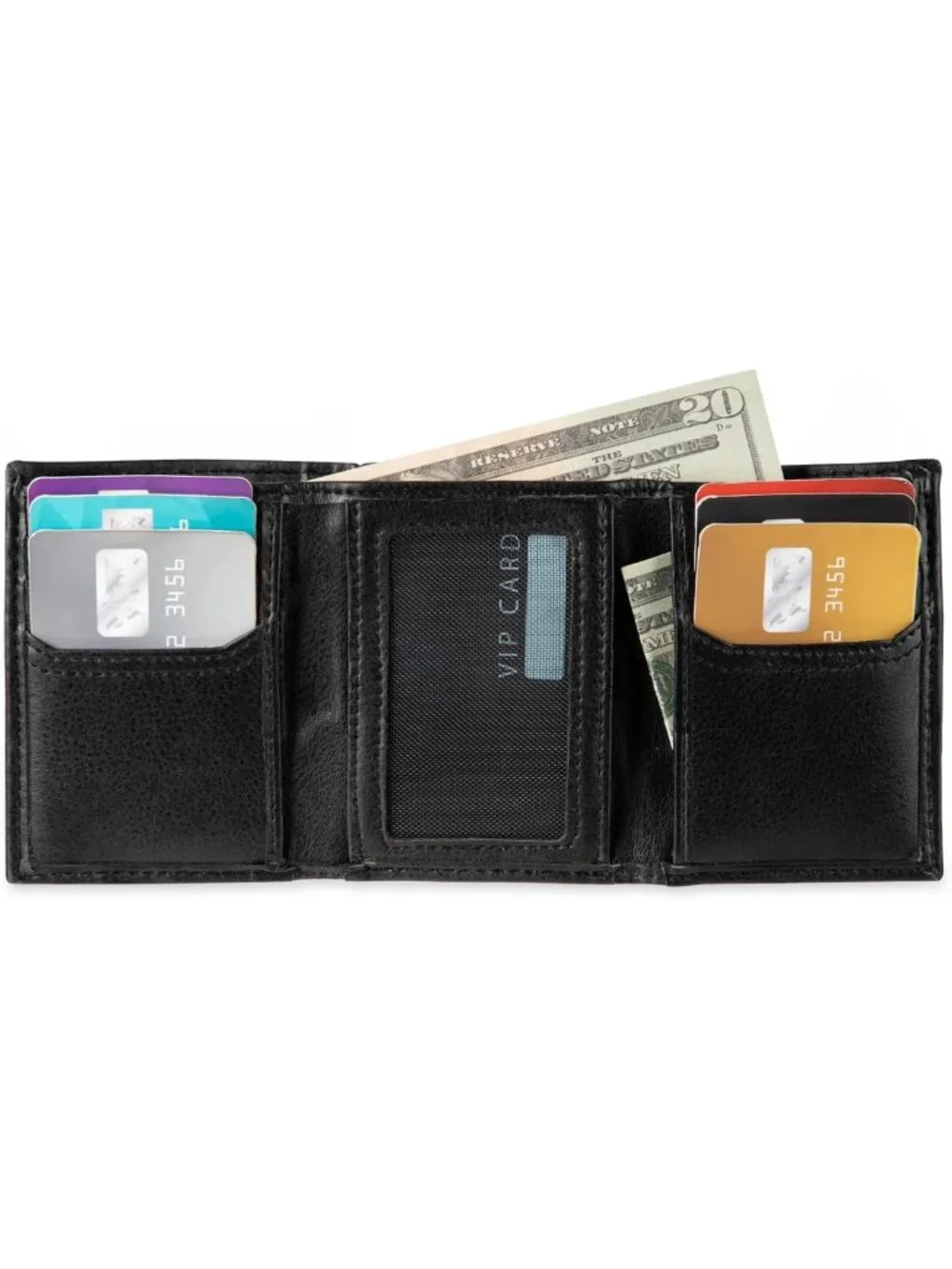 Sleek Slim Men's Trifold Wallet with ID Window & Credit Card Holder - Black